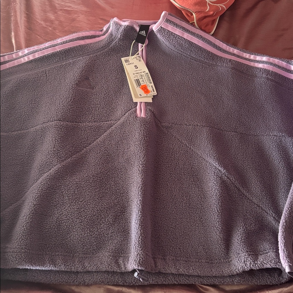 Adidas Lavender Fleece Jacket with Pink Stripes